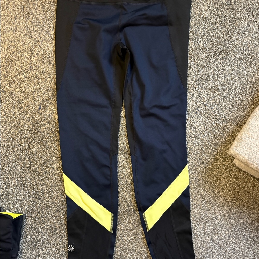 Athleta Women Black and Yellow Athletic Leggings